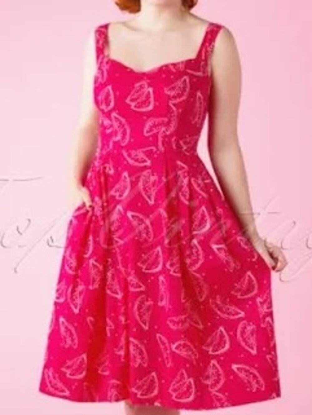 NWT Emily and Fin Retro Twee Dress Watermelon Fruit Novelty Print Pink Women XL